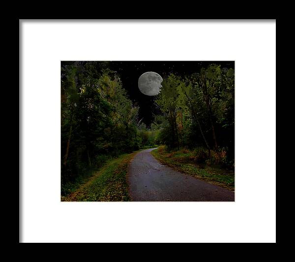 Landscape Framed Print featuring the photograph Full Moon Over Forest Trail by Cedric Hampton