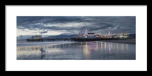 Pets Framed Print featuring the photograph Funfair On Santa Monica Pier Reflecting by John M Lund Photography Inc