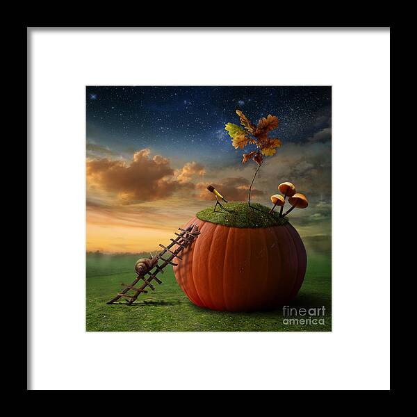 Snail Framed Print featuring the digital art Funny Poster With Snail-astronomer by Oxa