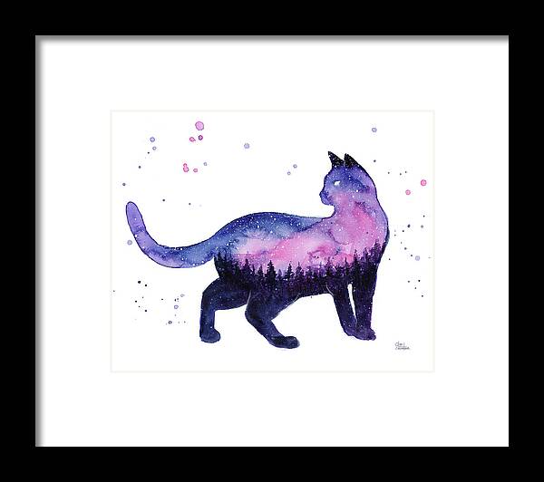 Nebula Framed Print featuring the painting Galaxy Forest Cat by Olga Shvartsur