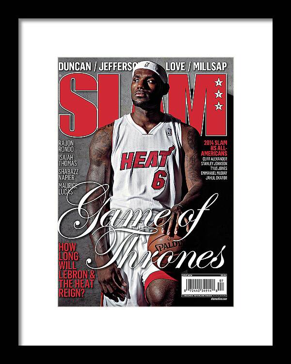 Lebron James Framed Print featuring the photograph Game of Thrones: How Long Will LeBron & The Heat Reign? SLAM Cover by Getty Images