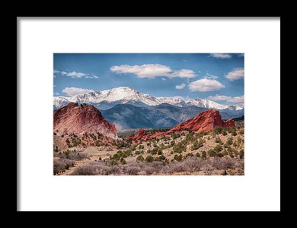 Tranquility Framed Print featuring the photograph Garden Of The Gods And Pikes Peak by Ronnie Wiggin