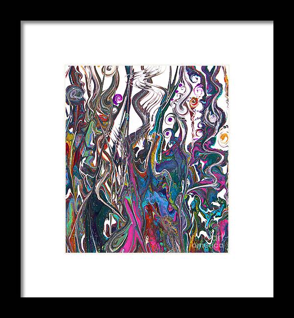 Pattered Colorful Dramatic Fantastic Framed Print featuring the painting Garden of Weeden Detail by Priscilla Batzell Expressionist Art Studio Gallery