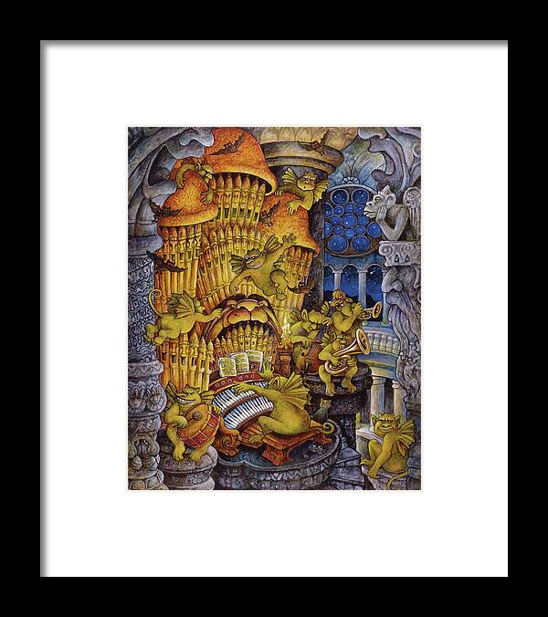 Gargoyles Toccata Framed Print featuring the painting Gargoyles Toccata (and Fugue In D Minor) by Bill Bell