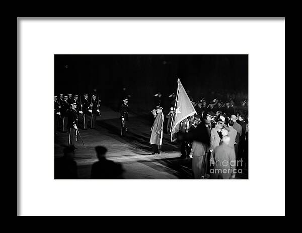 People Framed Print featuring the photograph General Macarthur Saluting Honor Guard by Bettmann
