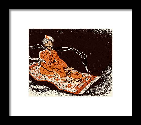 Accessories Framed Print featuring the drawing Genie on Magic Carpet by CSA Images