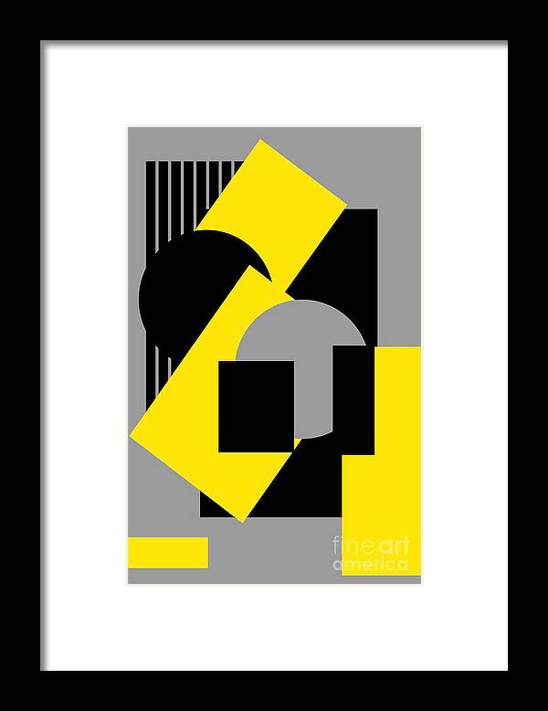 Arts Framed Print featuring the drawing Geometrical abstract art deco mash-up gray yellow by Heidi De Leeuw
