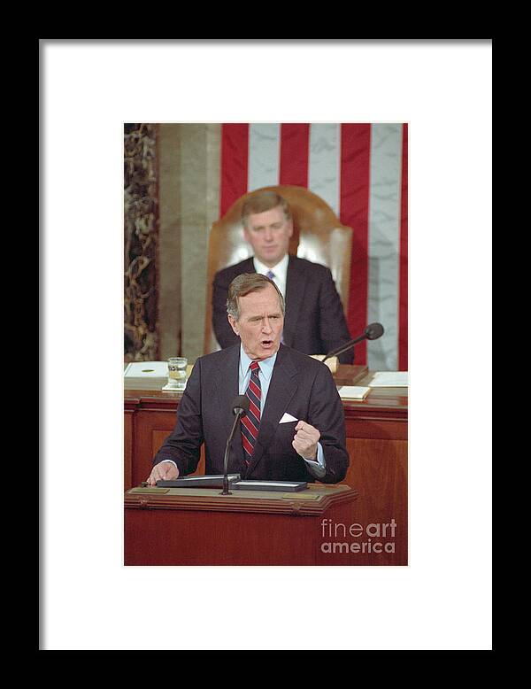 Fist Framed Print featuring the photograph George Bush Speaking by Bettmann