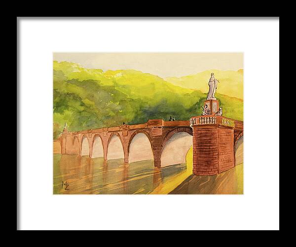 Heidelberg Framed Print featuring the painting German Bridge by Margaret Zabor