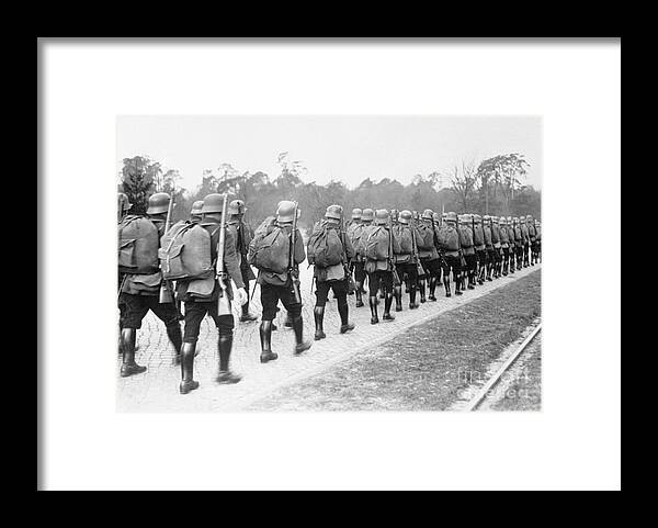 Marching Framed Print featuring the photograph German Troops Marching With Full by Bettmann