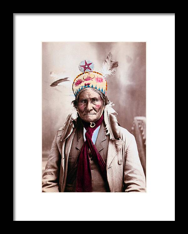Geronimo Framed Print featuring the photograph Geronimo Photochrom Portrait - 1903 by War Is Hell Store