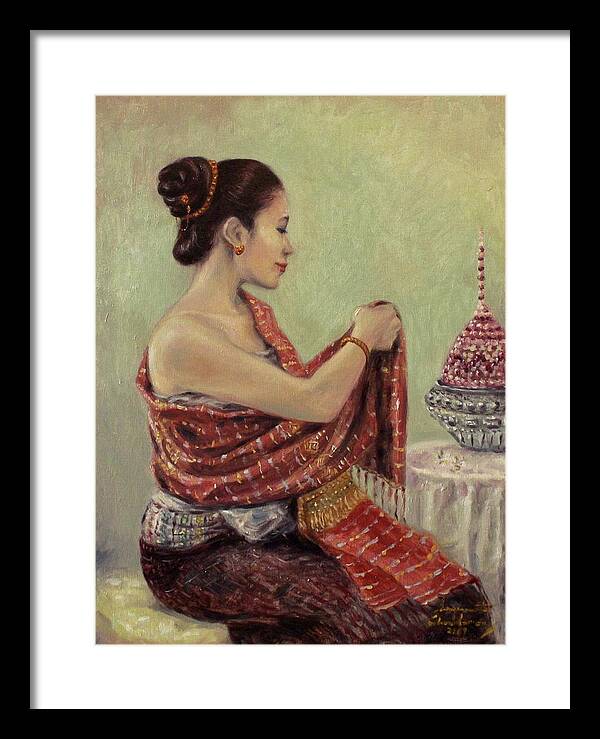 Lao Woman Framed Print featuring the painting Getting Ready by Sompaseuth Chounlamany