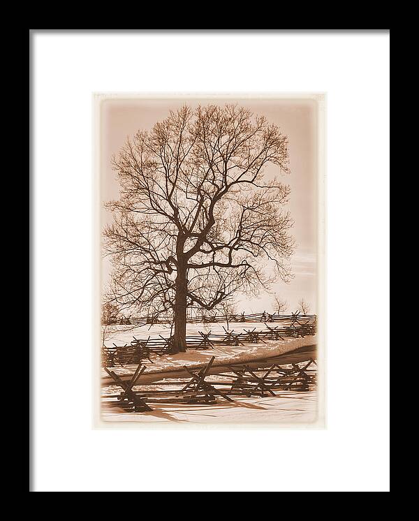 Civil War Framed Print featuring the photograph Gettysburg at Rest - Winter Blanket No. 1 Across the Wheatfield Road Near the Peach Orchard by Michael Mazaika
