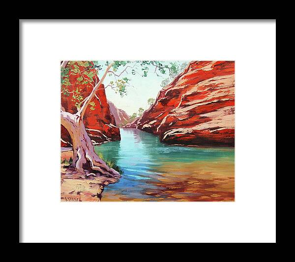 Central Australia Framed Print featuring the painting Ghost Gum Alice Springs by Graham Gercken