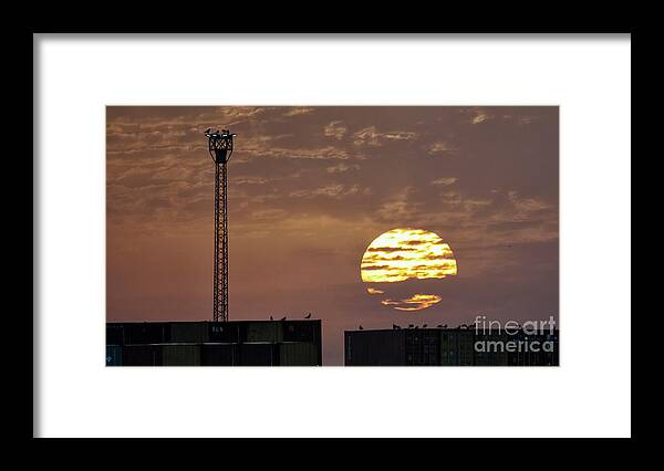 Bright Framed Print featuring the photograph Giant Sun at Sunrise Cadiz Harbour by Pablo Avanzini