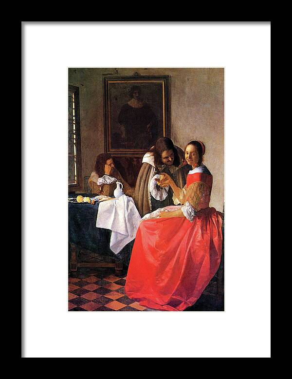 Renaissance Framed Print featuring the painting Girl with a wine glass by Johannes Vermeer
