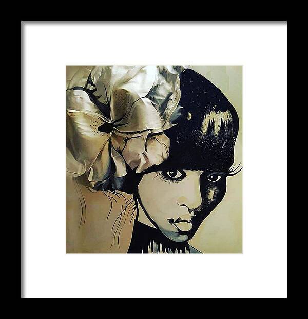 Girl Flower Original Piece Framed Print featuring the painting girl with Flower by Femme Blaicasso