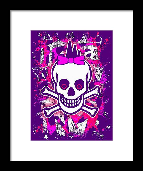 Girly Framed Print featuring the digital art Girly Punk Skull Graphic by Roseanne Jones