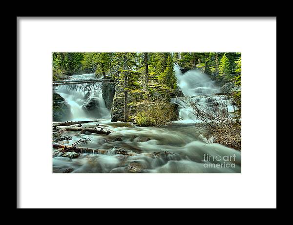Twin Falls Framed Print featuring the photograph Glacier Park Twin Falls by Adam Jewell