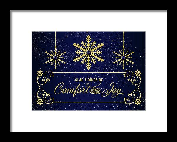 Christmas Framed Print featuring the digital art Glad Tidings of Comfort and Joy in Deep Blue by Doreen Erhardt