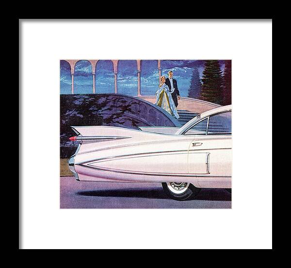 Adult Framed Print featuring the drawing Glamorous Couple and White Car by CSA Images