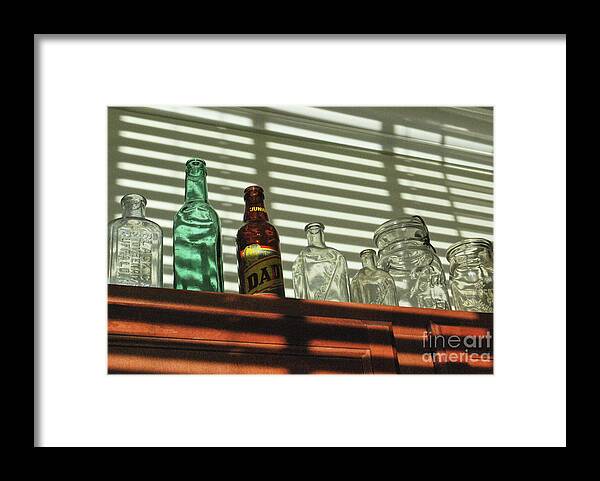 Bottles Framed Print featuring the photograph Glass Bottles And Sunlight by Phil Perkins