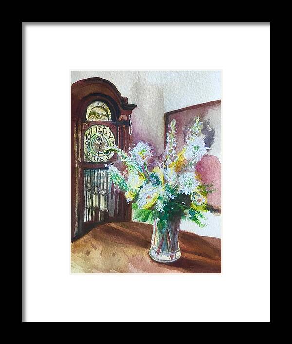 Grandfather Clock Framed Print featuring the painting Time old tradition by Sonia Mocnik