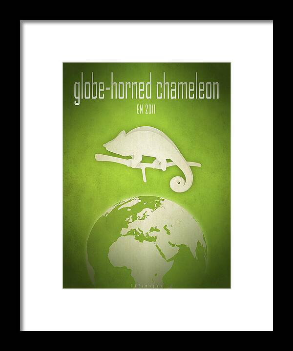 Chameleon Framed Print featuring the digital art Globe-horned chameleon by Moira Risen