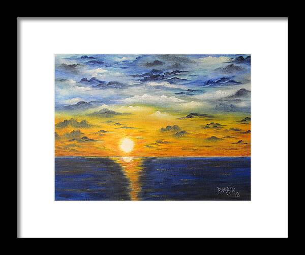 Sunset Framed Print featuring the painting Glowing Sun by Gloria E Barreto-Rodriguez