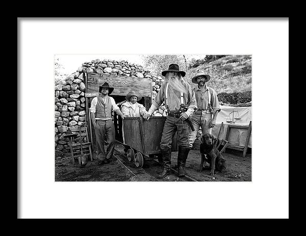 Pets Framed Print featuring the photograph Gold Miners In Front Of A Mine Shaft by Jay P. Morgan