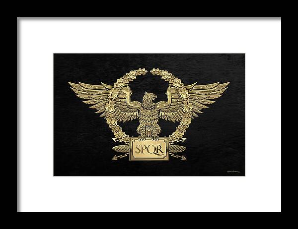 ‘treasures Of Rome’ Collection By Serge Averbukh Framed Print featuring the digital art Gold Roman Imperial Eagle - S P Q R Special Edition over Black Velvet by Serge Averbukh