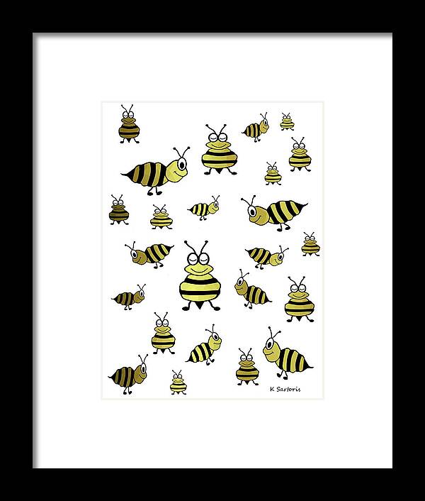 Golden Bees Framed Print featuring the mixed media Golden Bees by Sartoris Art