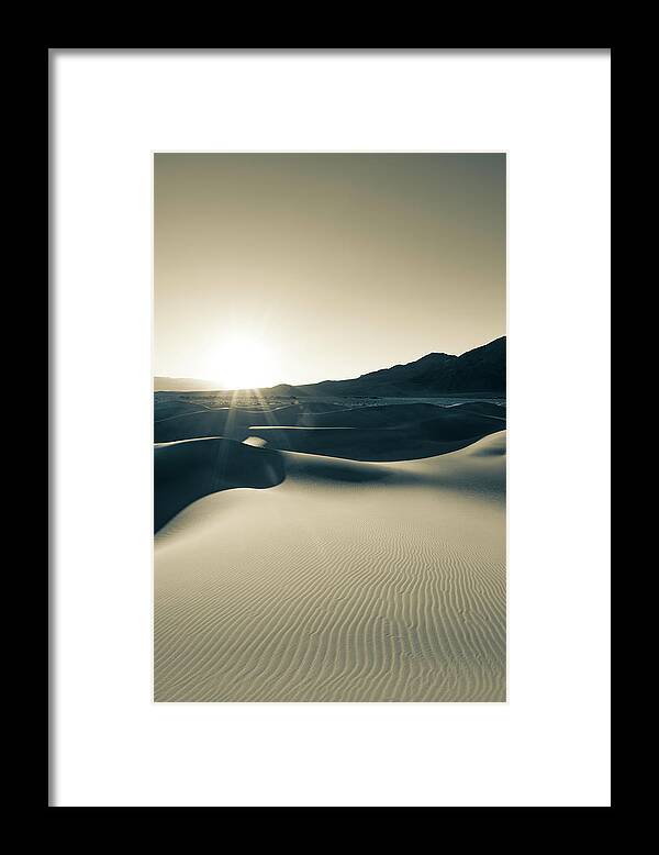 Death Valley Framed Print featuring the photograph Golden Desert Dunes by JoAnn Silva