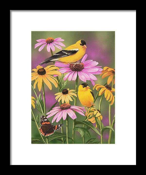 Gold Finches Framed Print featuring the painting Golden Finches by William Vanderdasson