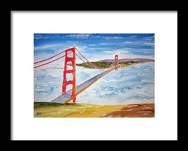 Watercolor Framed Print featuring the painting Golden Gate Lore by John Klobucher