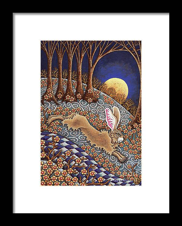 Hare Framed Print featuring the painting Golden Moonlight Gallop by Amy E Fraser