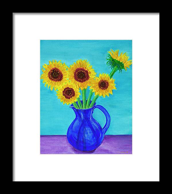 Still Life Framed Print featuring the painting Golden Sunflowers 20x16 by Santana Star