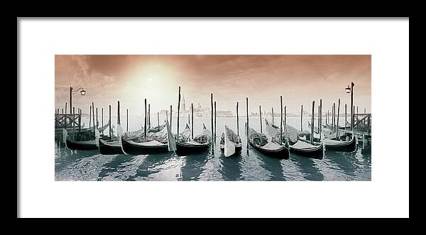 Gondolas Pano Color Framed Print featuring the photograph Gondolas Pano Color by Moises Levy