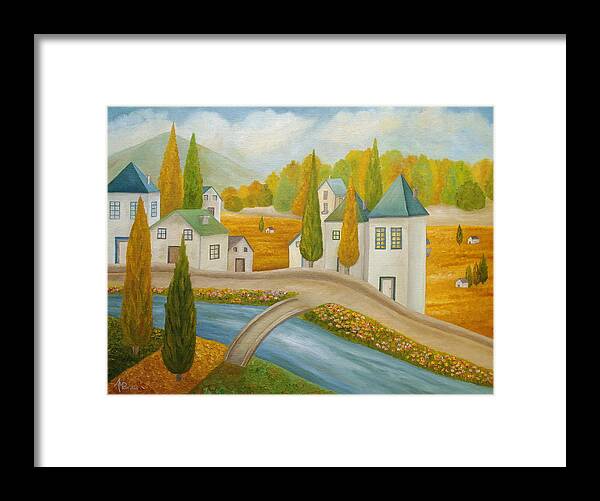 Village Framed Print featuring the painting Gone Are The Dark Clouds by Angeles M Pomata