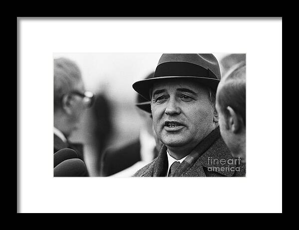 1980-1989 Framed Print featuring the photograph Gorbachev Arriving In London by Bettmann