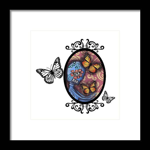Day Of The Dead Framed Print featuring the photograph Gothic Frame Sugar Skull by Abril Andrade