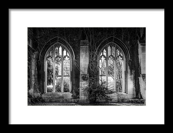 St Dunstan In The East Framed Print featuring the photograph Gothic Windows - London by Georgia Clare