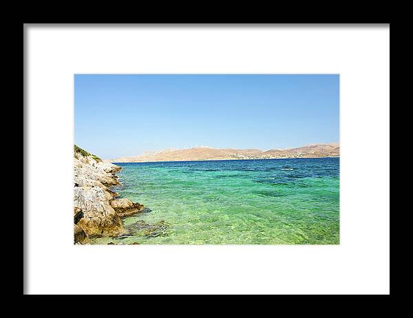 Scenics Framed Print featuring the photograph Gournas Bay With Windmills by Cunfek