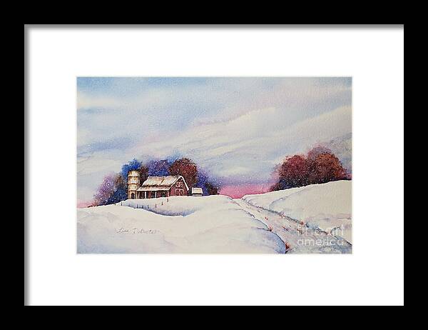 Snow Scene Framed Print featuring the painting Long Road Home by Lisa Debaets