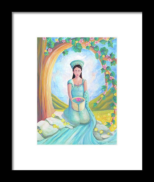 Kwan Yin Framed Print featuring the painting Gratitude by Valerie Graniou-Cook