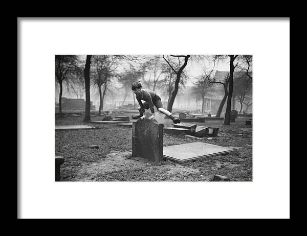 Child Framed Print featuring the photograph Gravestone Leap-frog by Bert Hardy