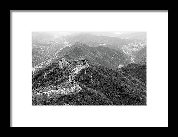 China Framed Print featuring the photograph Great Wall of China, Monochrome by Aashish Vaidya