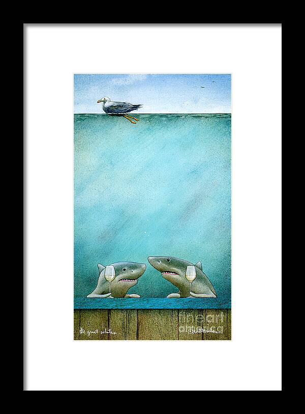 Great White Sharks Framed Print featuring the painting Great Whites... by Will Bullas