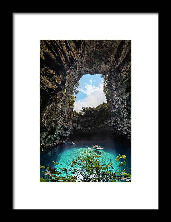Estock Framed Print featuring the digital art Greece, Ionian Islands, Cephalonia Island, Kefalonia, Melissani Lake by Massimo Ripani