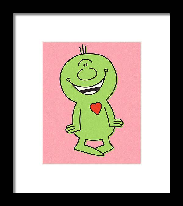 Alien Framed Print featuring the drawing Green Alien in Love by CSA Images